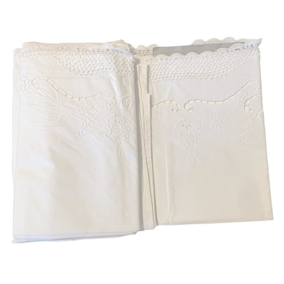 VTG NEW KEECO Sheets Hand-Embroidered White 3 Piece Set Sz Full Cottagecore 87' - Picture 4 of 13